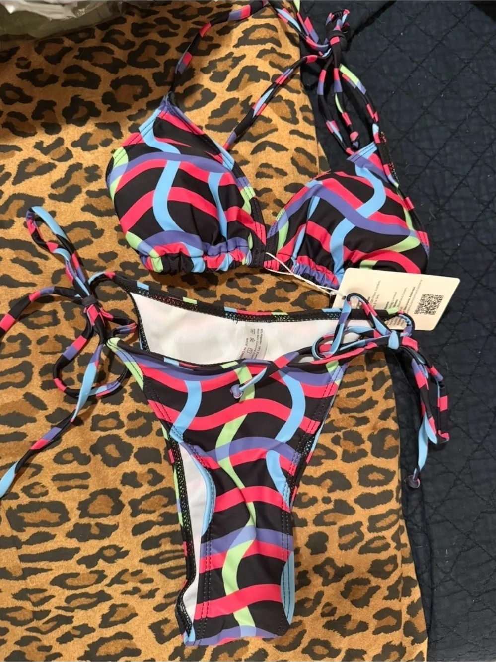 Multi-Color Geometric Bikini Set and Cover-Up - Women Swim